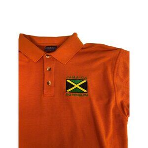 Vintage 90s Island Polo Jamaica No Problem Men's Polo Shirt L Orange 100% Cotton